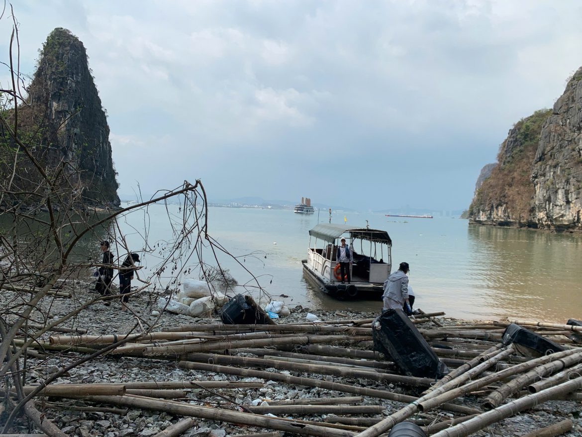 Sustainable cruise team clean Halong bay